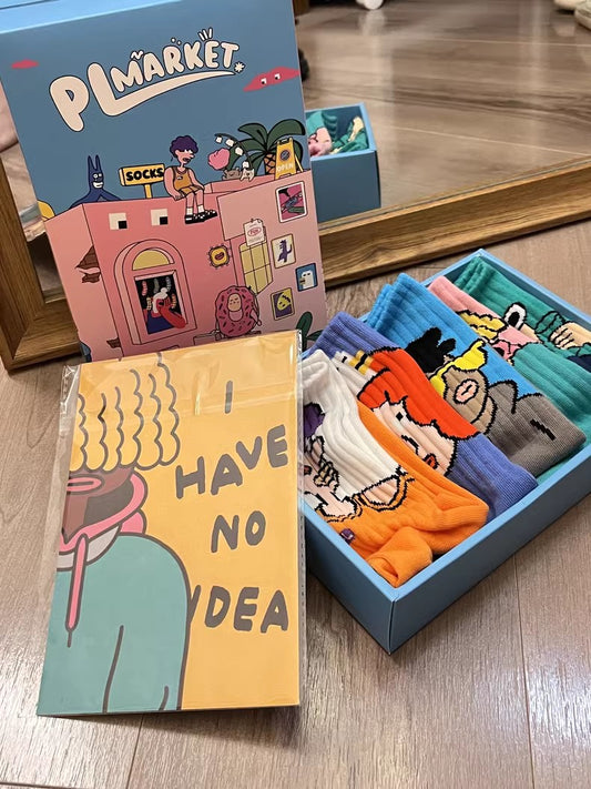 5 Pairs PL Street Illustration Socks With Box