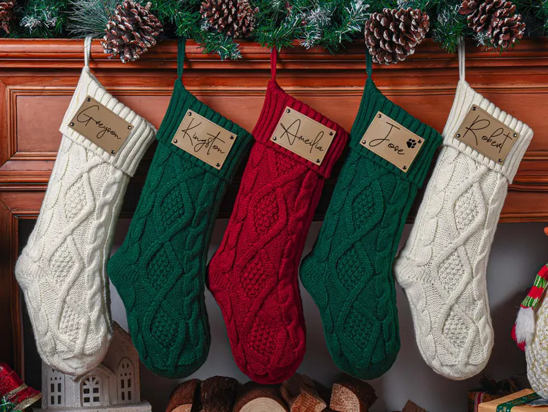 Personalized Leather Patch Christmas Stockings With Name-HODEANG