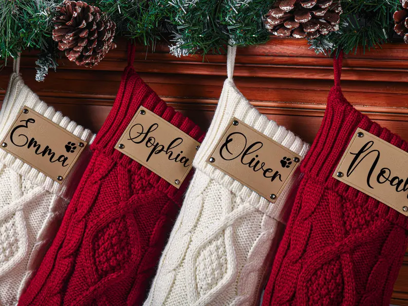 Personalized Leather Patch Christmas Stockings With Name-HODEANG