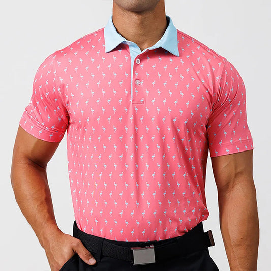 Men's Flamingo Print Polo Shirt